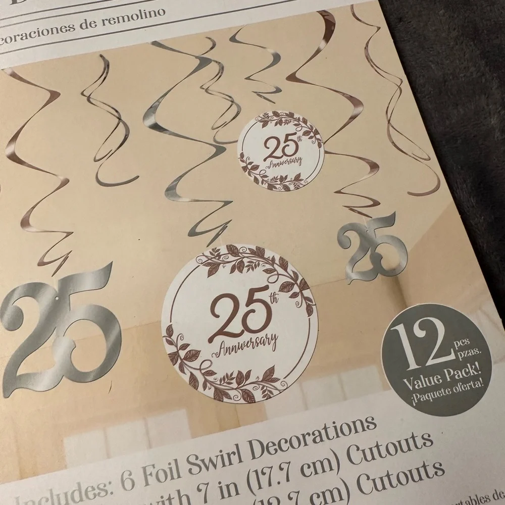 25th Anniversary Decorations White Silver Hanging Swirl Classic Foil Craft Paper
